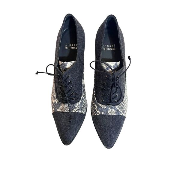 Stuart Weitzman Womens Leather and Flannel Lace Up Oxford Pumps Size 7 - Picture 2 of 10